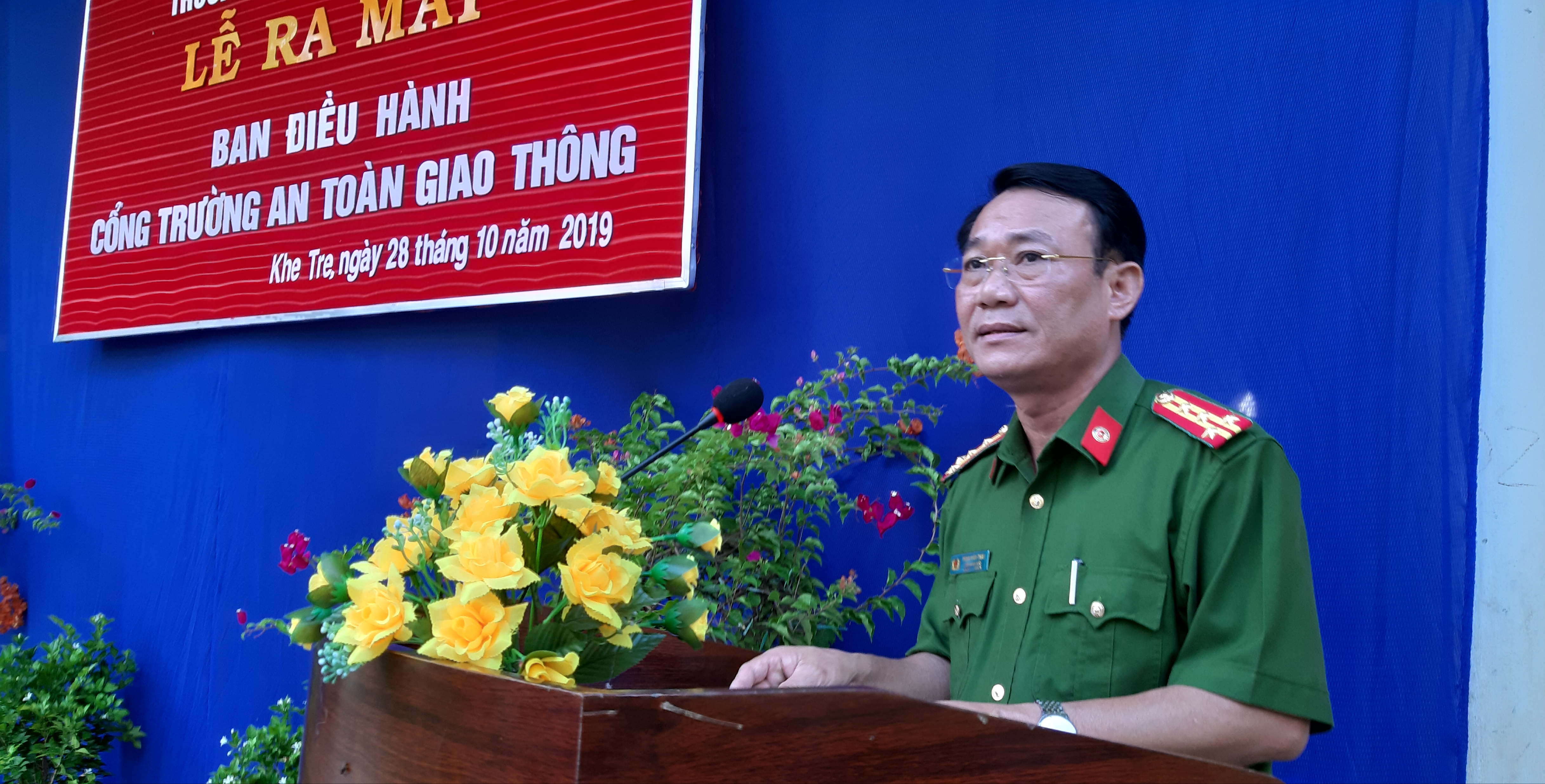 Đại tá Phạm Văn Thái, Phó Giám đốc Công an tỉnh, Phó Ban chỉ đạo 138 tỉnh phát biểu